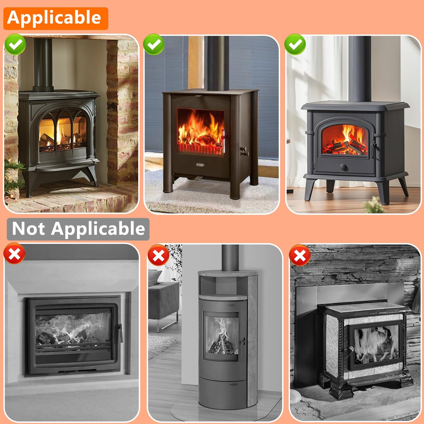 6 Blades with Thermometer Woodburning Heat Powered Fire Fans for Fireplace