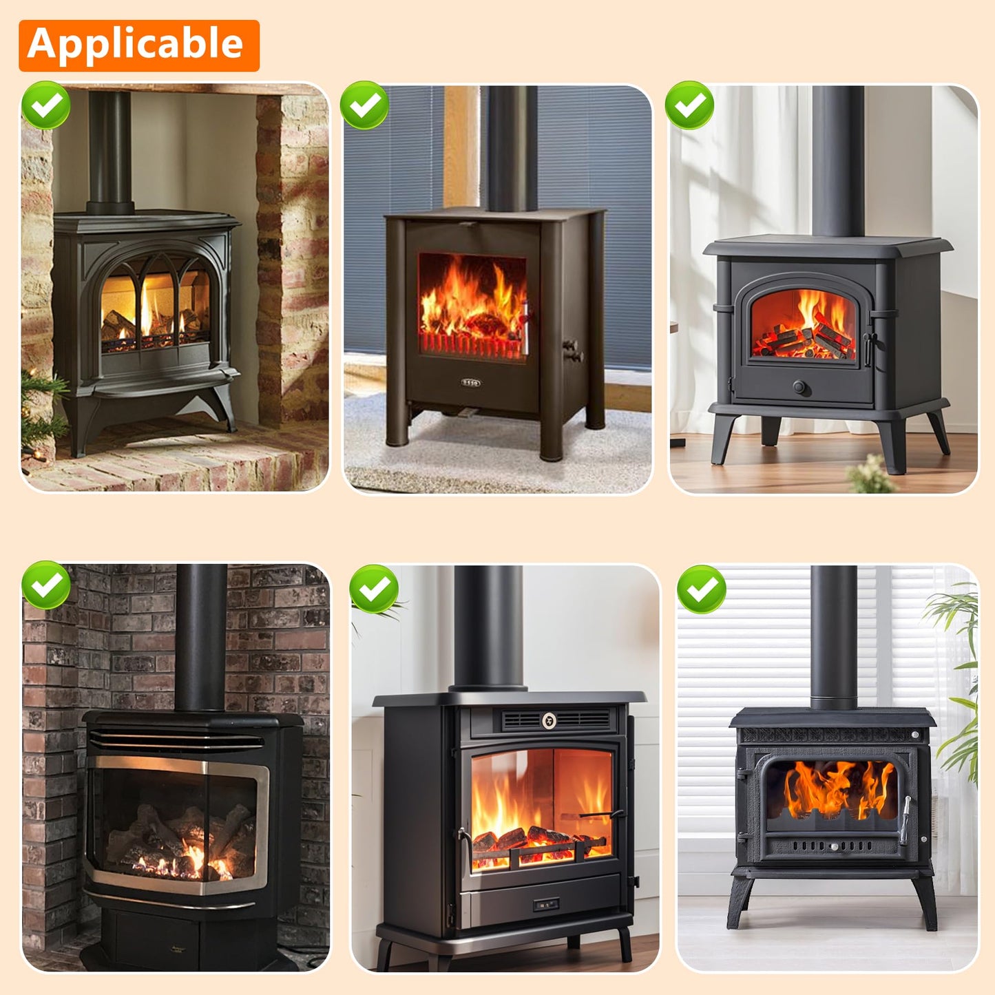 8 Blade Stove Fan Heat Powered Fireplace Fan with Thermometer