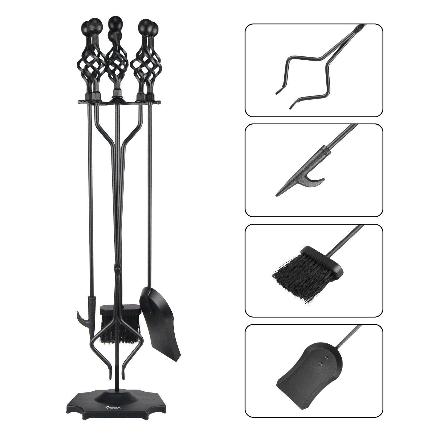 VODA 5-Piece Outdoor Holder Fireplace Accessories Large Fire Kit Fireplace Tools Set VODA SHOP