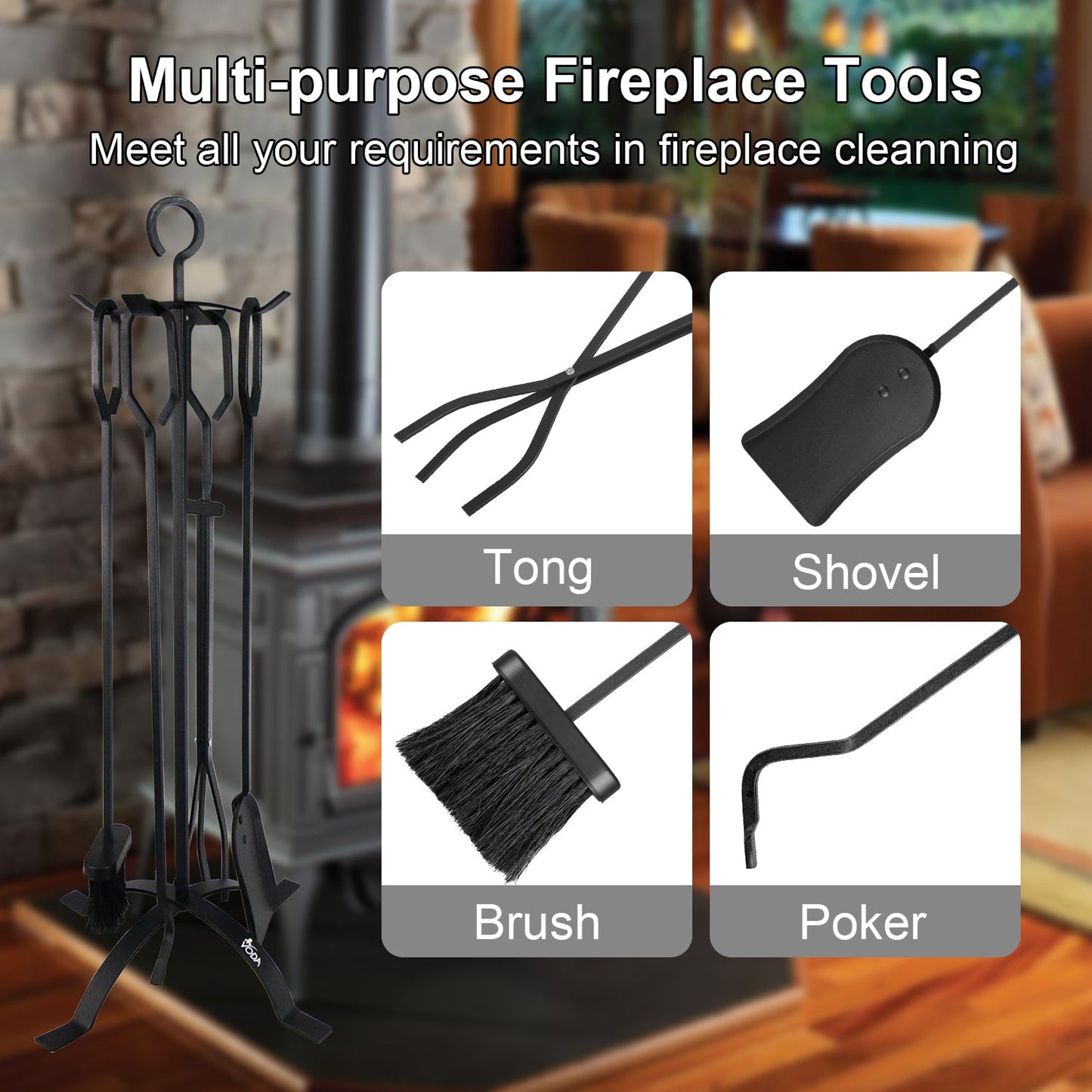 VODA™️ fireplace tools set VDTS206BL VODA SHOP
