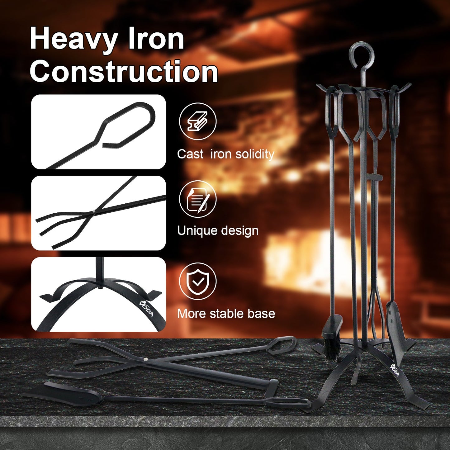 VODA™️ fireplace tools set VDTS206BL VODA SHOP