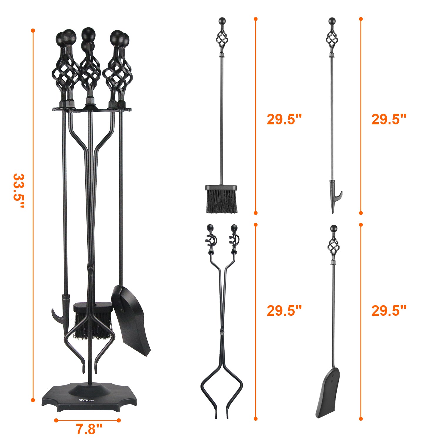 VODA 5-Piece Outdoor Holder Fireplace Accessories Large Fire Kit Fireplace Tools Set VODA SHOP