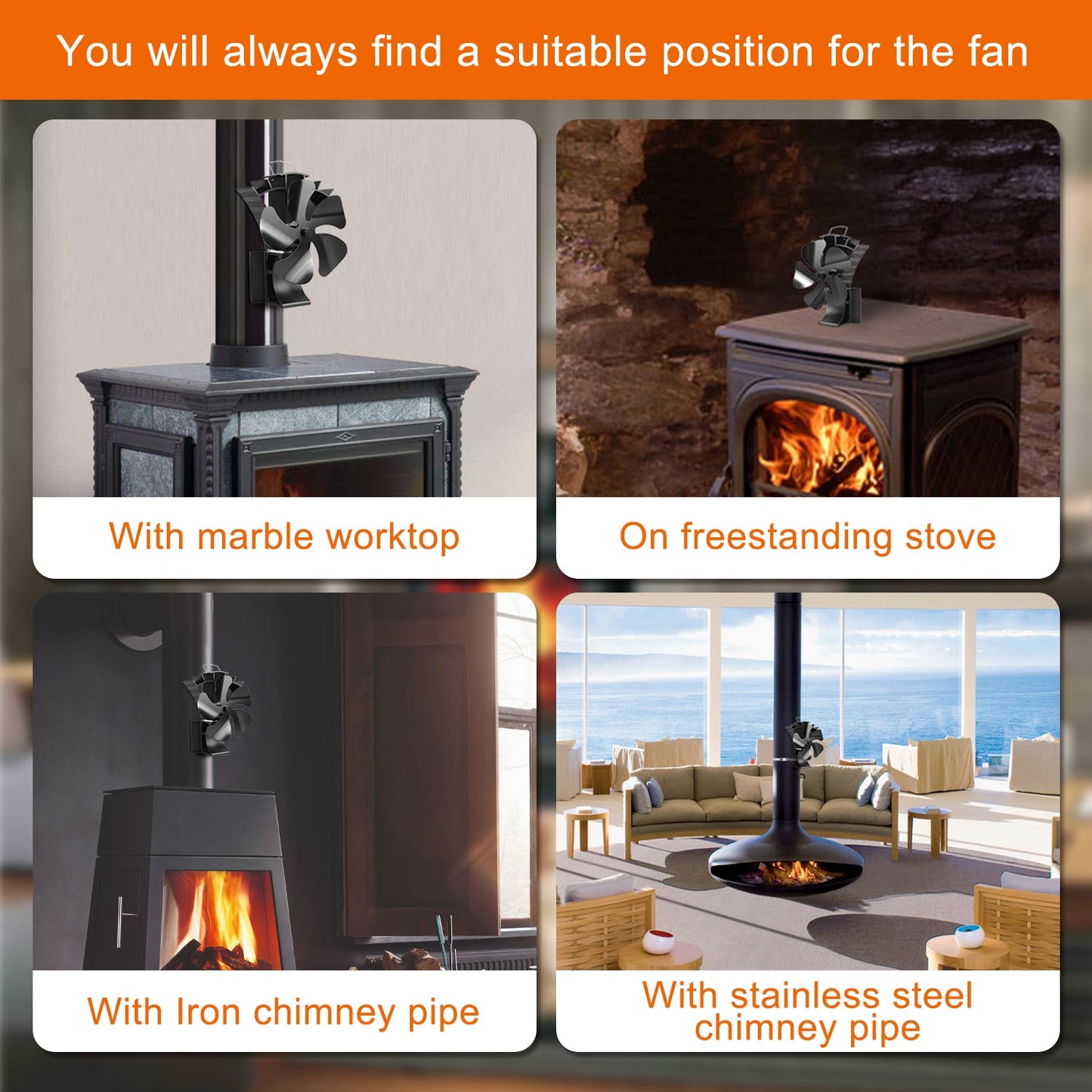VODA Magnetic 5-Blade wood stove Chimney Fan3-in-1 Stove Fan with Adjustable Strap VODA SHOP