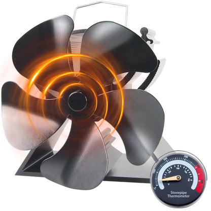 4.9inches Mini Stove Fan with Stove Thermometer Small Woodburning Fan for Small Space on Wood/Log Burner/Fireplace Top