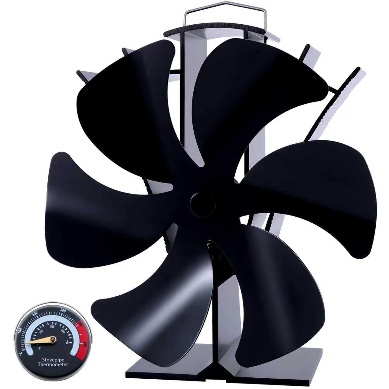 6 Blades with Thermometer Woodburning Heat Powered Fire Fans for Fireplace