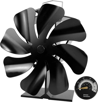 8 Blade Stove Fan Heat Powered Fireplace Fan with Thermometer