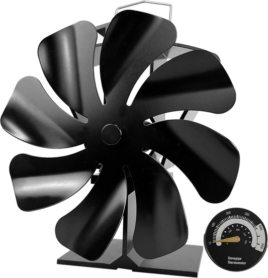 8 Blade Stove Fan Heat Powered Fireplace Fan with Thermometer