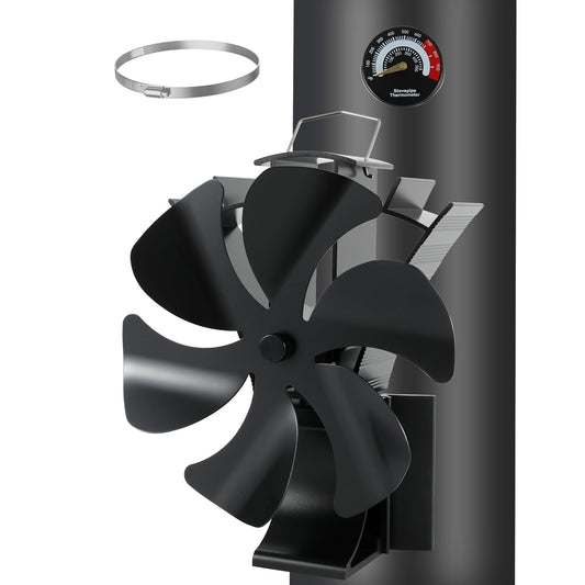 6 Sheets Magnetic Oven Fan Heat Powered Fireplace Fan with Thermometer