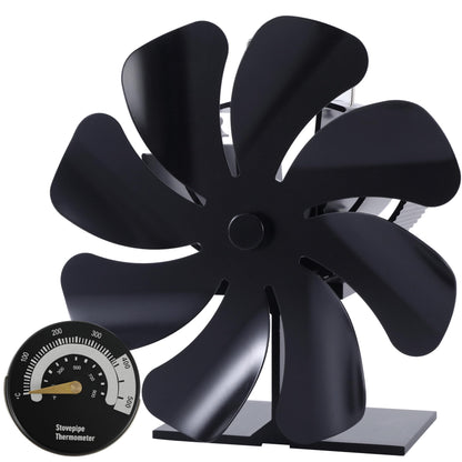 8 Blades Wood Burning Stove Fan with Thermometer for Woodburner