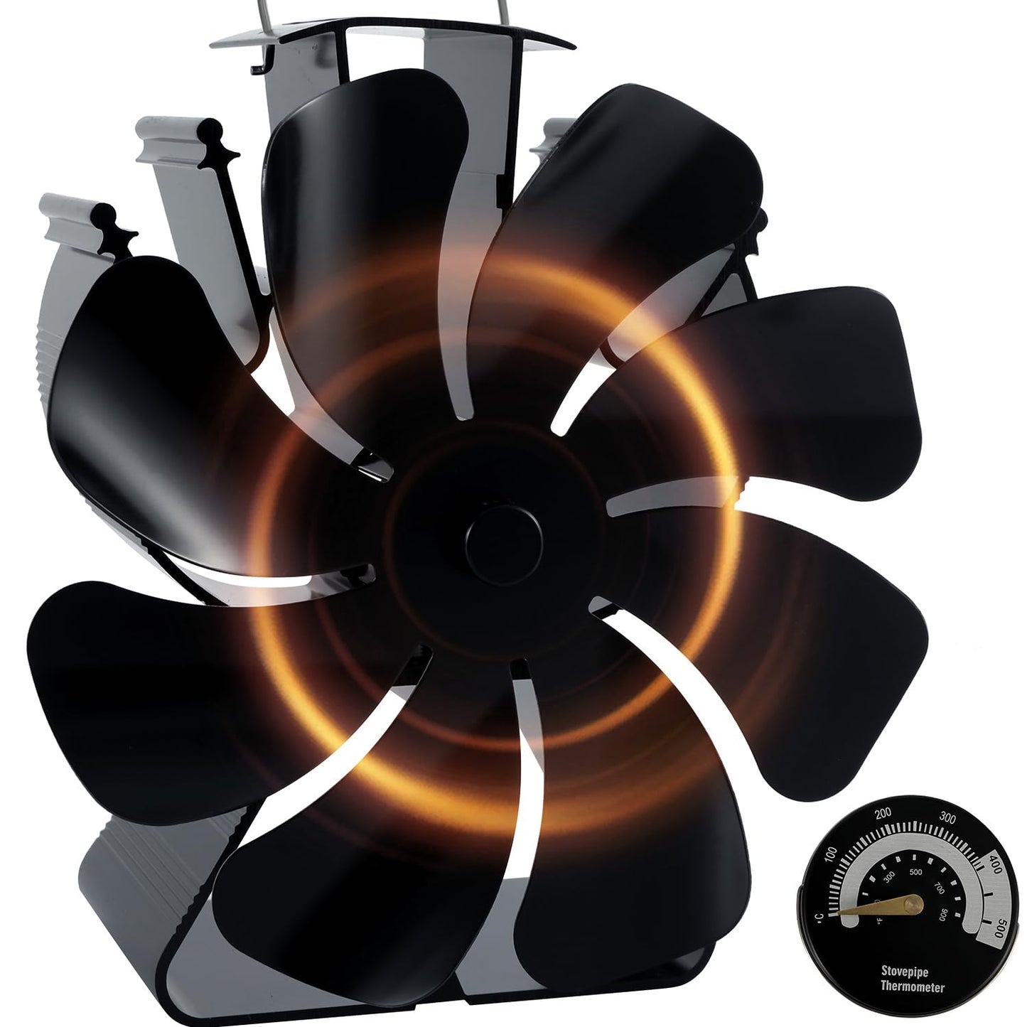 8 Blades Heat Powered Wood Burner Triangle Base Fireplace Fan with Thermometer