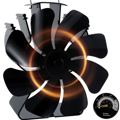 8 Blades Heat Powered Wood Burner Triangle Base Fireplace Fan with Thermometer