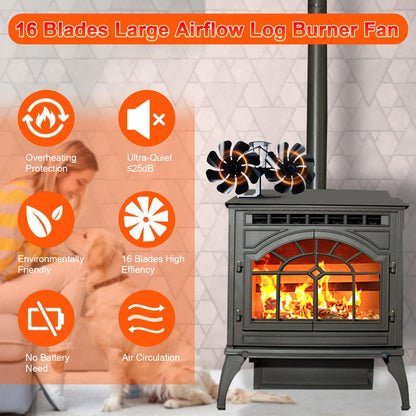 16 Blades Mini Heat Powered Fan Fireplace Eco Fans Silent for Home Wood Burning/Log Burner