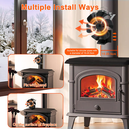 6 Sheets Magnetic Oven Fan Heat Powered Fireplace Fan with Thermometer