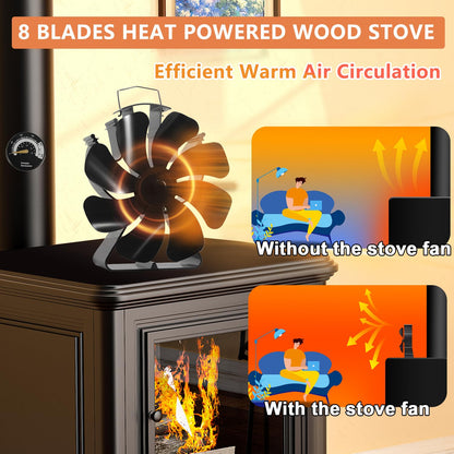 8 Blades Heat Powered Wood Burner Triangle Base Fireplace Fan with Thermometer