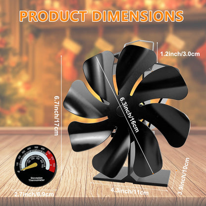8 Blade Stove Fan Heat Powered Fireplace Fan with Thermometer