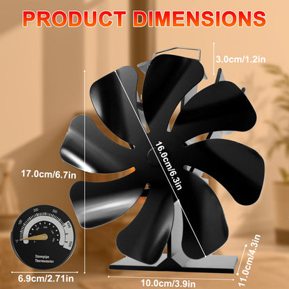 8 Blades Wood Burning Stove Fan with Thermometer for Woodburner