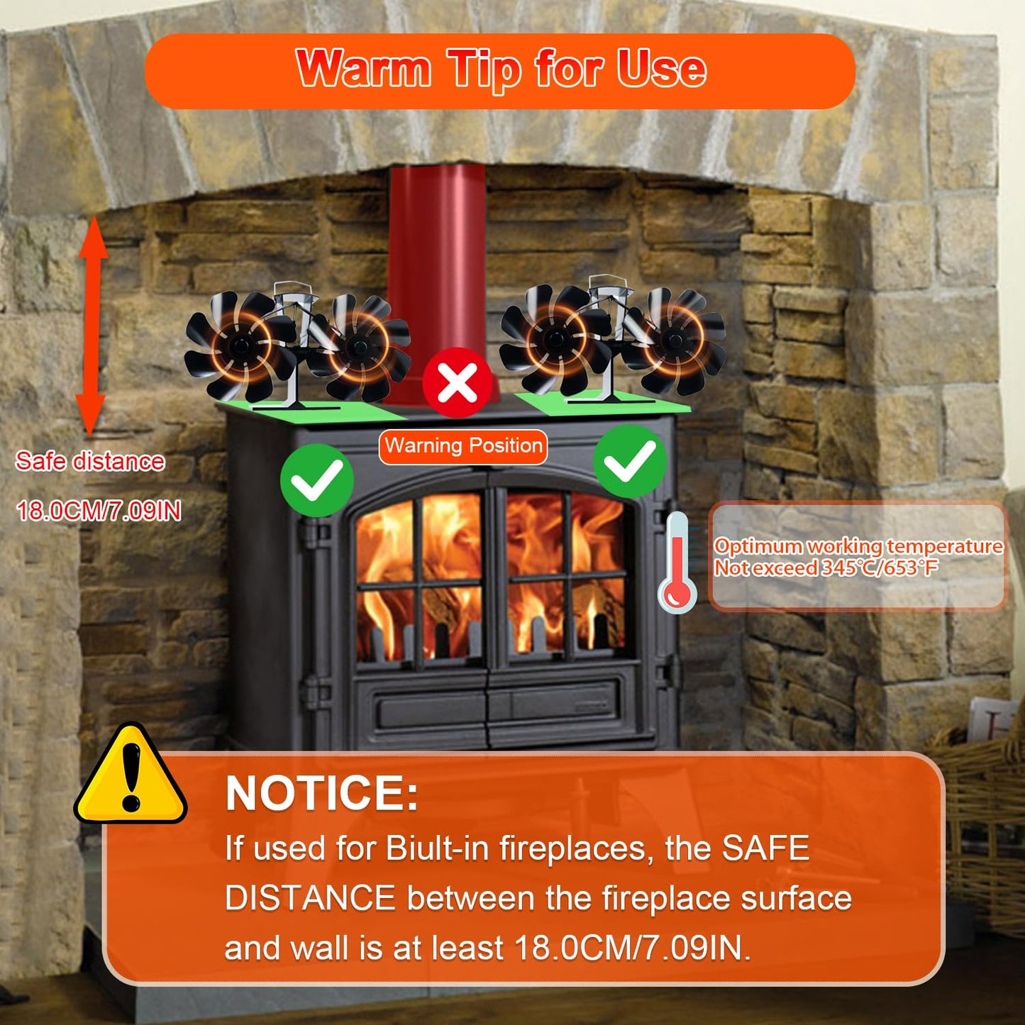 16 Blades Mini Heat Powered Fan Fireplace Eco Fans Silent for Home Wood Burning/Log Burner