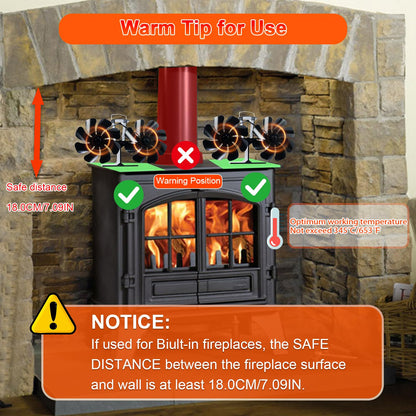 16 Blades Mini Heat Powered Fan Fireplace Eco Fans Silent for Home Wood Burning/Log Burner