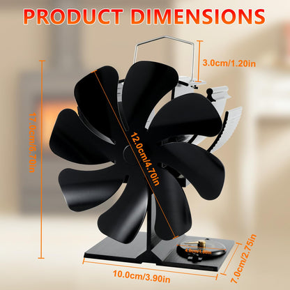 8 Blades Wood Burner Heat Powered Stove Fan with Temp Reminder Thermometer