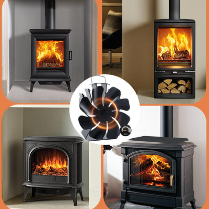 8 Blades Heat Powered Wood Burner Triangle Base Fireplace Fan with Thermometer