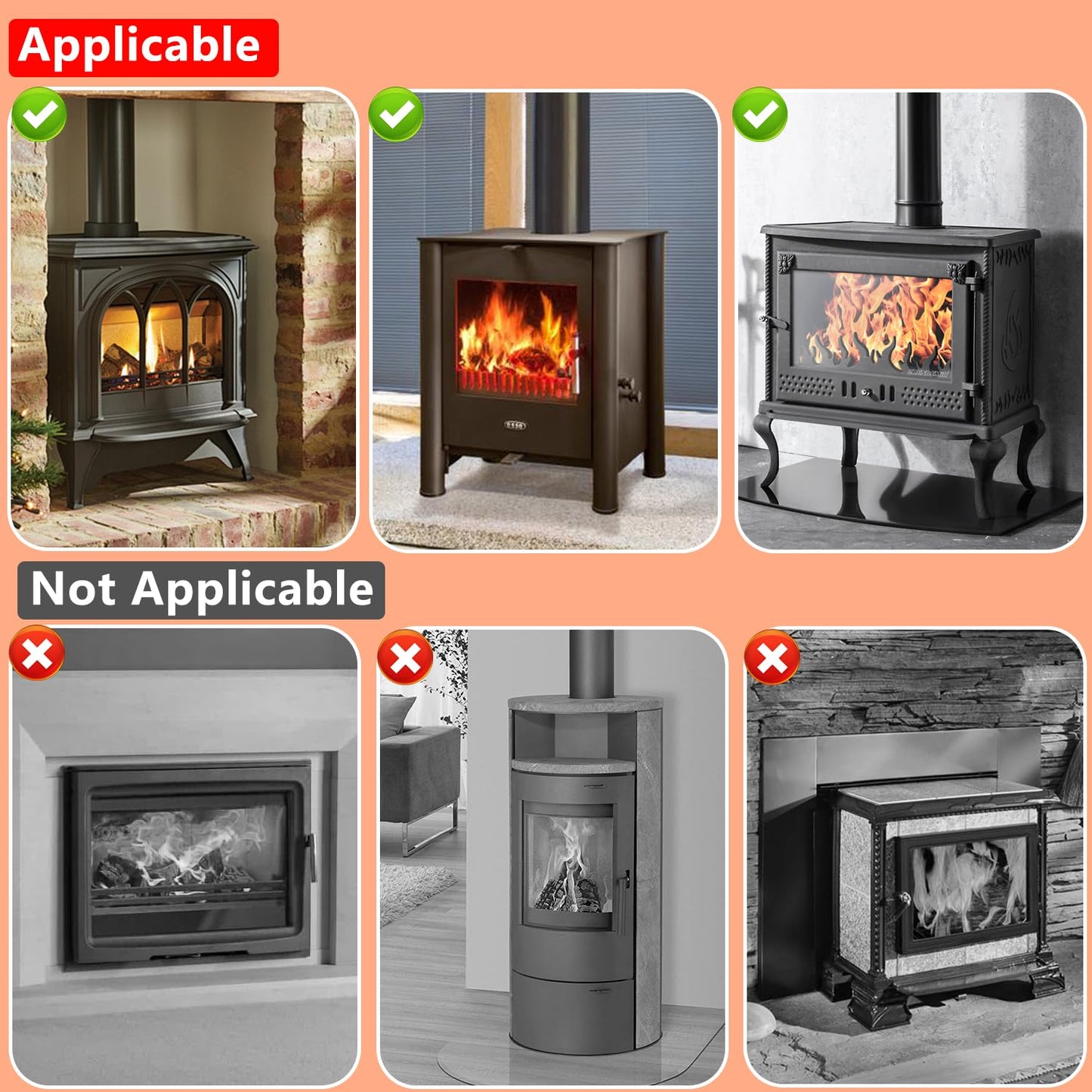 8 Blades Wood Burning Stove Fan with Thermometer for Woodburner