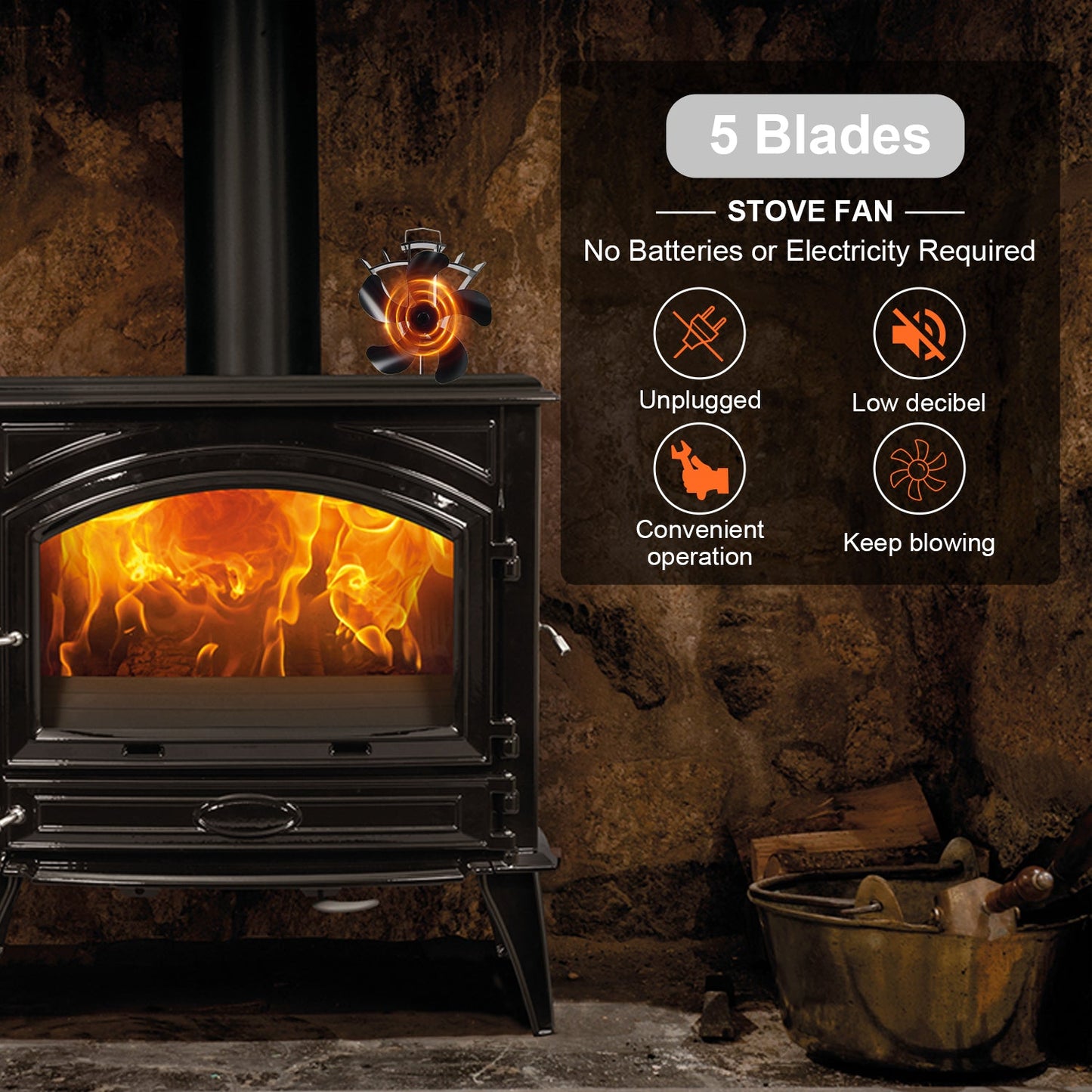 5 Blade Stove Fan VDST615B VODA SHOP