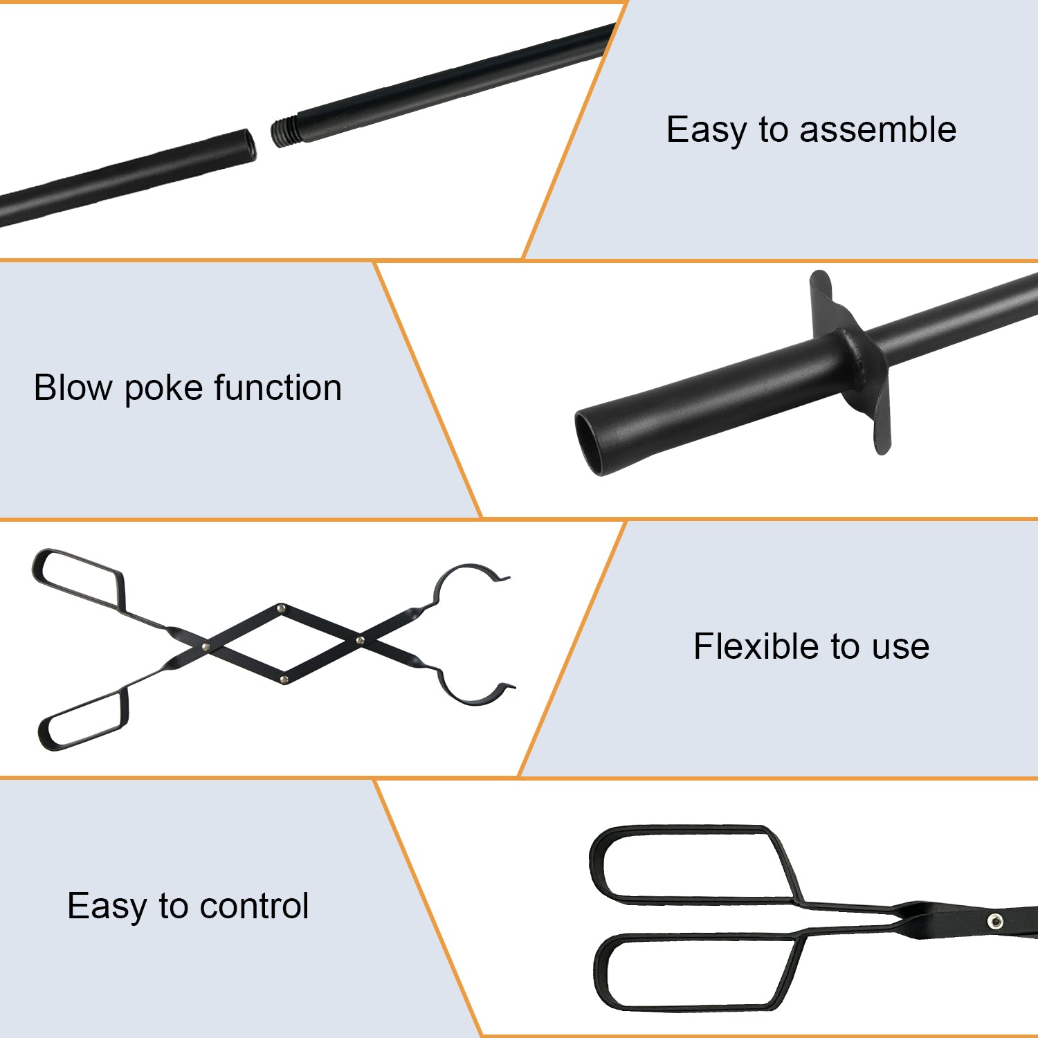 VODA Fireplace Accessories Fire Poker and Fireplace Tongs Set for Fire Pit Bonfire Wood Stove VODA SHOP