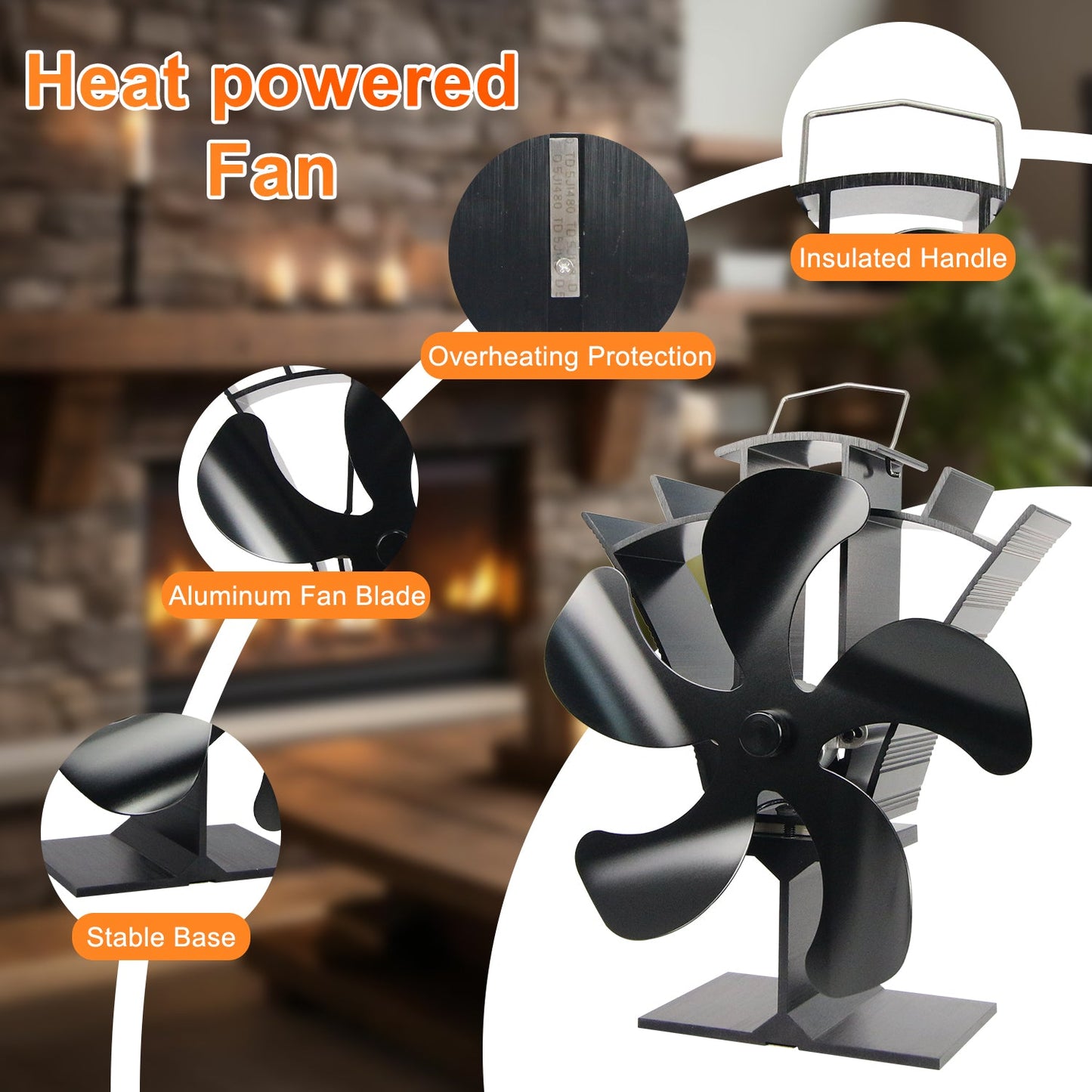 5 Blade Stove Fan VDST615B VODA SHOP