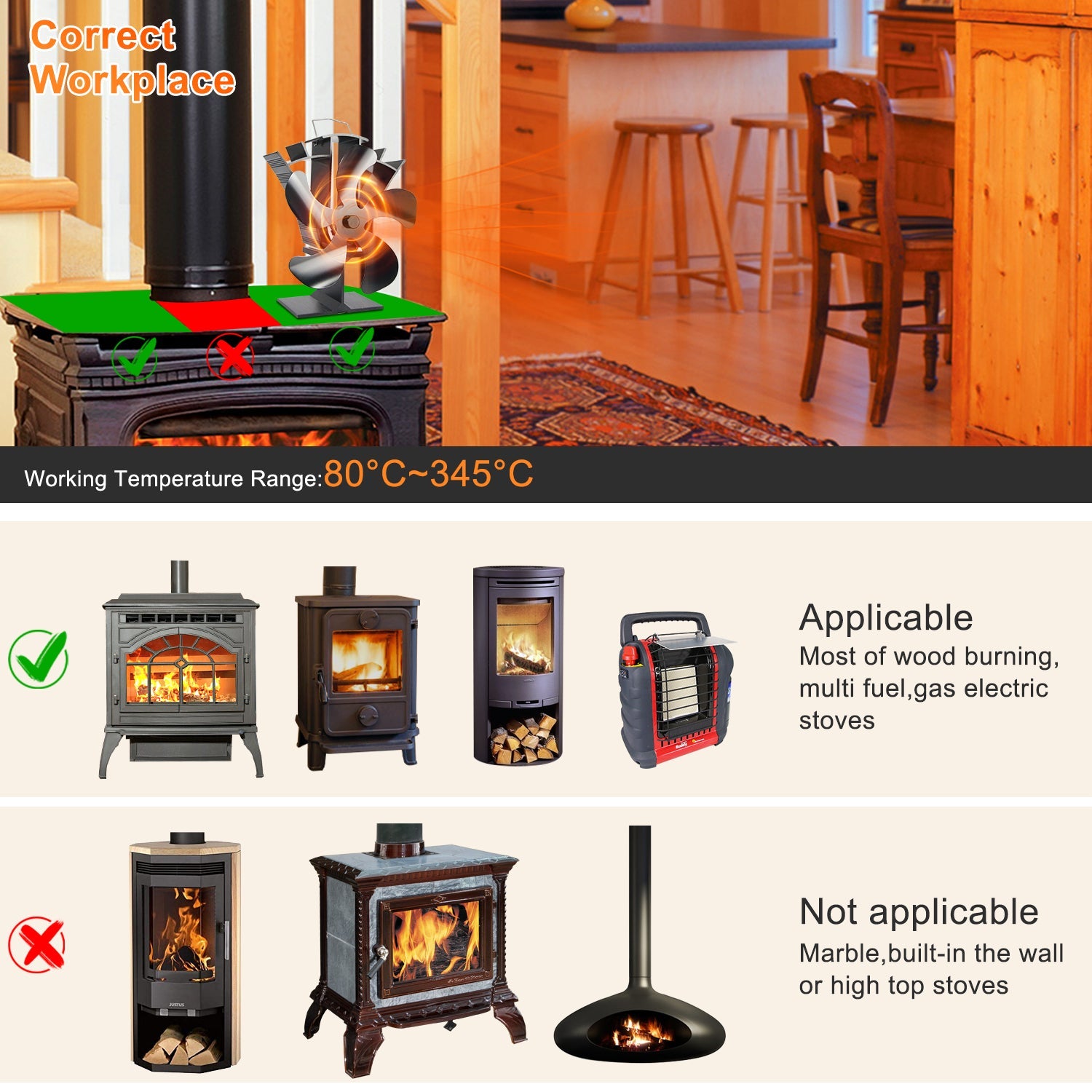 5 Blade Stove Fan VDST615B VODA SHOP