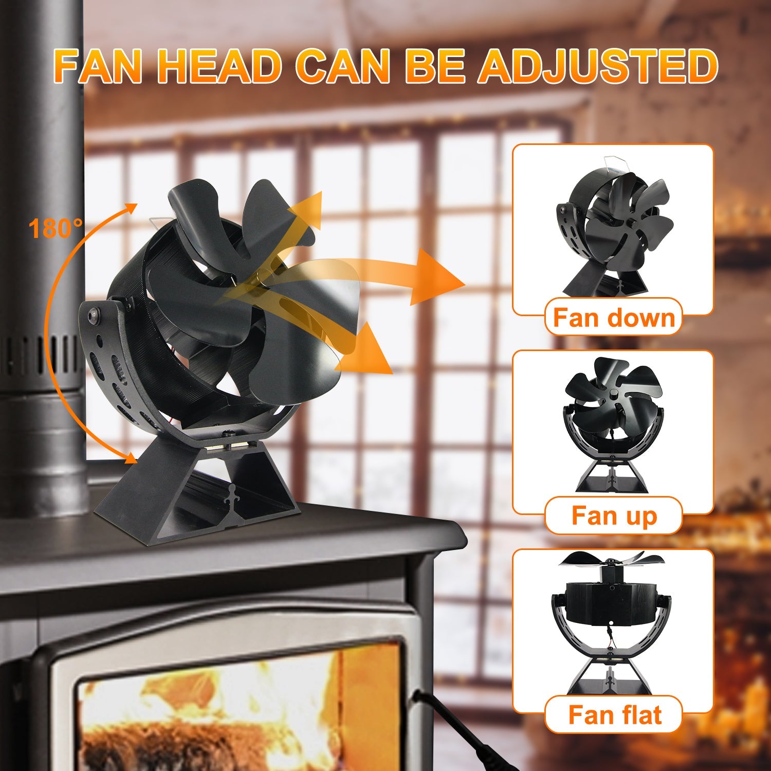 VODA Newly Designed 5 Blades Wood Stove Fan Heat Powered with 180°Adjustment Rotation VODA SHOP
