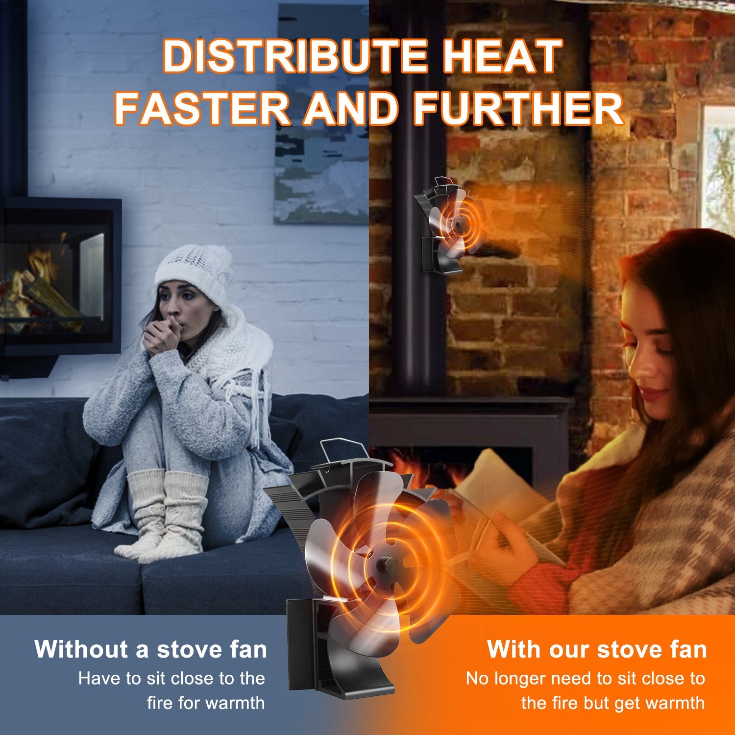 VODA Magnetic 5-Blade wood stove Chimney Fan3-in-1 Stove Fan with Adjustable Strap VODA SHOP