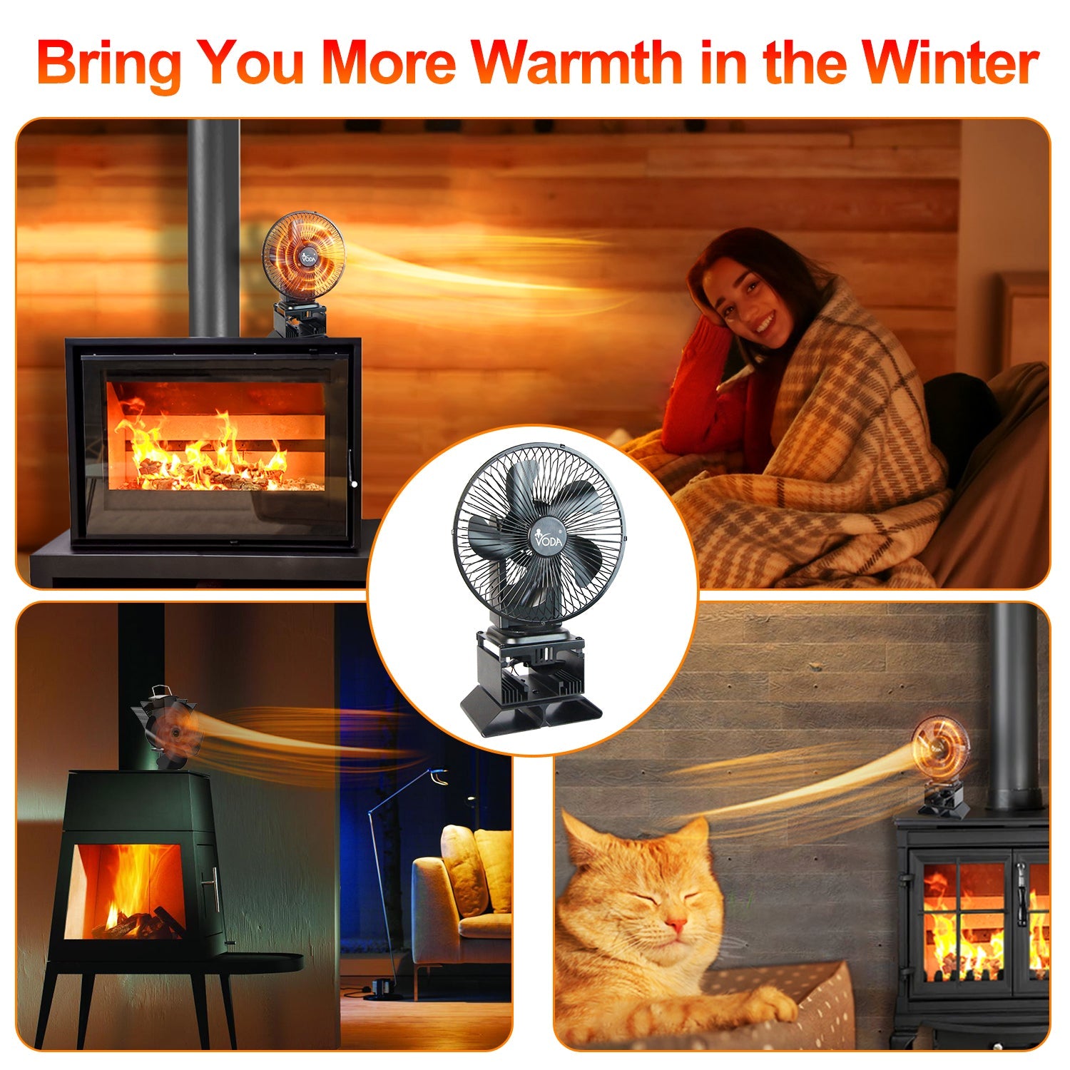 New Arrival Safety Heat Powered Oscillating Stove Fan with Shell Protection VDSF695RB VODA SHOP